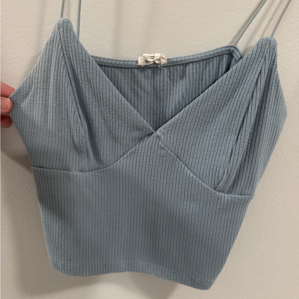 Garage Ribbed Spaghetti Strap Crop Cami - Light Blue